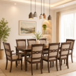 Mlvanto Premium 8 Seater Dining Table Set in Rich Teak Finish