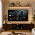 Hloverton Solid Teak Wood Entertainment Unit in Moisture Resistant Rustic Oak Finish