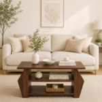 Teak Grain Rectangular Coffee Table in Honey Oak Finish