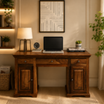 Stand Sheesham Wood Writing Table in Scratch Resistant Provincial Teak Finish