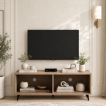 Terraa Handmade Acacia Wood Entertainment Console In Natural Stone Finish