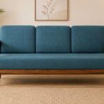 Nede Sheesham Wood 3 Seater Sofa In Blue Colour