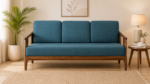 Nede Sheesham Wood 3 Seater Sofa In Blue Colour