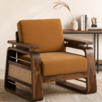 Monk Solid Sheesham Wood Luxury Single Seater Sofa in Walnut Finish