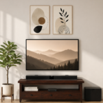 Driftara Solid Wood TV Unit with Open Shelves in Warm Walnut Finish