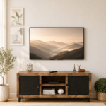 Oakven Engineered Wood TV Cabinet with Drawer Storage in Natural Teak - Image 2