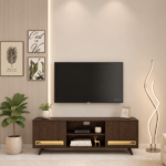 Grainford Solid Wood TV Stand with Cane Door Panels in Honey Oak