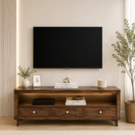 Woodmira Mango Wood TV Unit with 2 Cabinets and Open Display Shelf