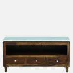 Woodmira Mango Wood TV Unit with 2 Cabinets and Open Display Shelf - Image 3