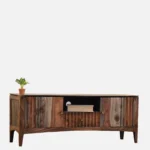 Nestara Solid Wood TV Cabinet with Glass Shutter Doors in Warm Chestnut - Image 3