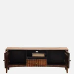 Nestara Solid Wood TV Cabinet with Glass Shutter Doors in Warm Chestnut - Image 4
