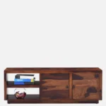 Caswell Engineered Wood TV Unit with Side Cabinets and Mesh Door in Walnut - Image 4