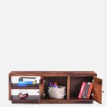 Caswell Engineered Wood TV Unit with Side Cabinets and Mesh Door in Walnut - Image 5