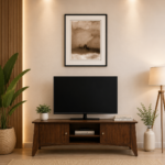 Reganzo Sheesham Wood TV Cabinet with Geometric Carved Doors in Ebony Finish