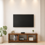 Sandoval Mango Wood TV Cabinet with Rattan Door Panels in Sandstone Finish