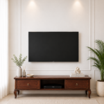 Mudrika Sheesham Wood TV Cabinet with Hand Carved Details in Raw Brown