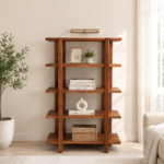 Grainvell Solid Acacia Wood Bookcase with Adjustable Shelves in Honey Oak