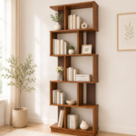 Aranyak Solid Wood Bookshelf with Bamboo Shelf Edges in Deep Forest Brown