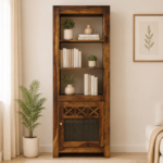 Varunex Mango Wood Bookshelf with Waterfall Edge Top in Blue Wash Finish