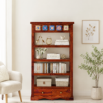 Smriti Solid Sheesham Wood Bookcase with Adjustable Shelves in Warm Brown Finish