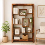 Breezan Solid Sheesham Wood Ladder Bookshelf in Natural Oak