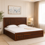 Elwyn Acacia Wood Queen Size Hydraulic Storage Bed in Warm Brown Finish