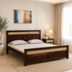 Erwyn Acacia Wood Queen Size Bed Without Storage in Warm Natural Finish