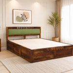 Taldric Mango Wood Queen Size Hydraulic Storage Bed in Pecan Brown Finish