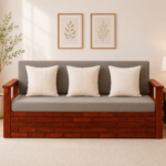 Meadow Solid Sheesham Wood Sofa Cum Bed In Rich Walnut Finish