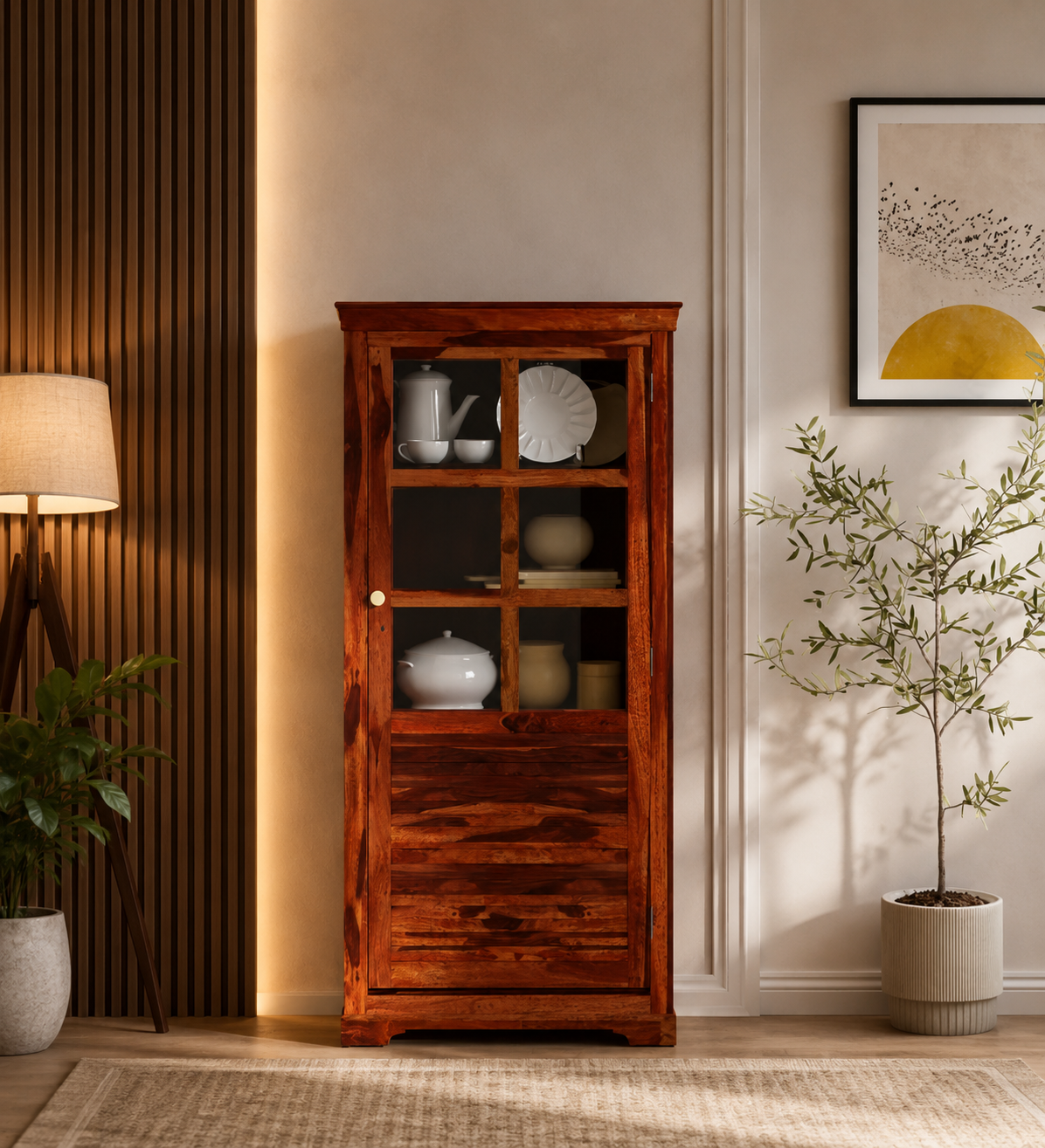 Sheesham-Wood-Crockery-Cabinet-in-Walnut-Finish-classicwood-1.png Sheesham Wood Crockery Cabinet in Walnut Finish - Image 1