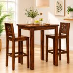 Elmwood Sheesham Wood Bar Table Set in Provincial Teak Finish With (Set of 2)