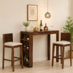 Maplecrest Sheesham Wood Bar Table Set in Provincial Teak Finish With (Set of 2)