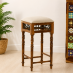 Briston Wooden Bar Stool with Backrest in Honey Finish